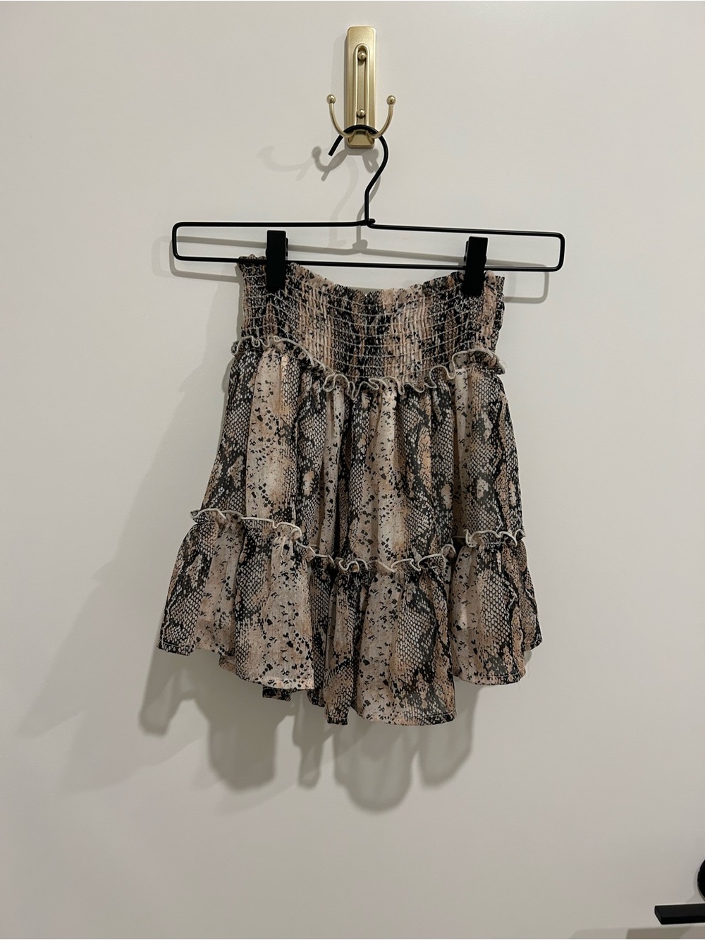 Altar'd State Snake Print Ruffle Mini Skirt - Beige & Black